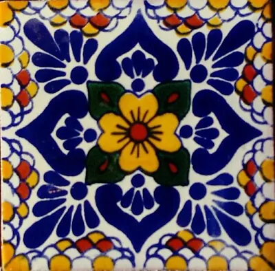 #C118) Mexican Tile Sample Ceramic Handmade 4x4 Inch GET MANY AS YOU NEED !! • $1.75