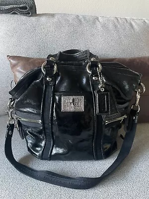 Coach Poppy Glam Shoulder Tote Patent Leather Black Handbag #f-0993-13835 • $39.99