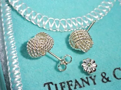 $249.99 • Buy Tiffany & Co Sterling Silver Twist Knot Weave Mesh Stud Earrings In Pouch & Box