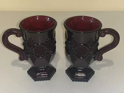 Vintage Avon 1876 Cape Cod PEDESTAL MUGS Cups Ruby Red 5  Set Of 2 • $9.96