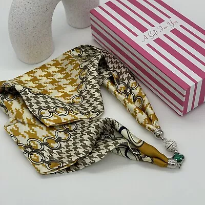 Scarf Gift Boxed Magnetic Mustard Beige Chain Design Beaded Ladies Womens New • £12.95