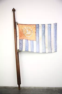 Vintage Boat Flag Marine Stern 13 Star Anchor Flag Ship Nautical Wood Pole • $139.99