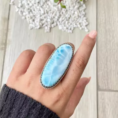 Larimar Large Ring 925 Sterling Silver Handmade Ring Women Jewelry Ring HM781 • $20.39