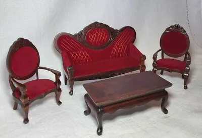 Dollhouse Miniature Victorian Red Velvet Living Room Set 1:12 Scale • $30