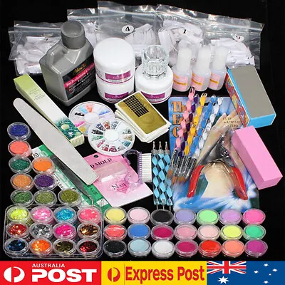 Full DIY UV Gel Glue Nail Art Kit Acrylic Powder Liquid Glitter Manicure Set • $34.99