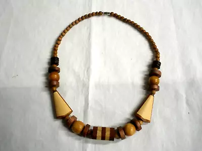 Brown Wood Necklace  Chunky Bead 22  Necklace Beaded Wooden • $10