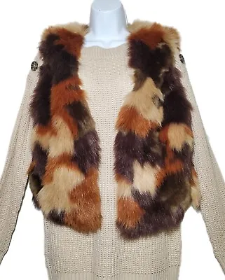 Michael Kors Faux Fur Caramel Camo Vest Sz Medium Multi Colored Tan Green Brown • $49.99