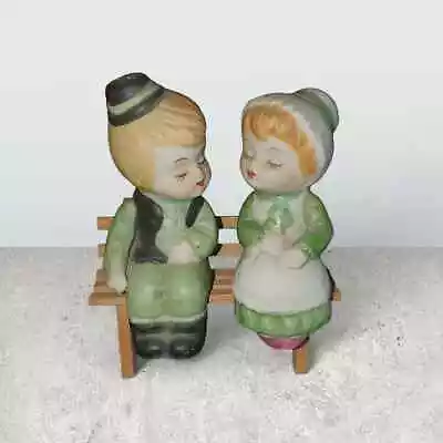 Vintage Ceramic Salt And Pepper Shakers Boy & Girl Kissing On Collectible Cute • $20