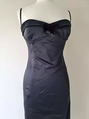 WHEELS & DOLLBABY Black Satin Stretch Bodycon Pencil Dress SIZE 4 Approx AU 12 • $139.50