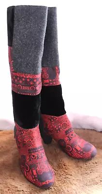 £67.01 • Buy Desigual Women's Shanon Fabric Tapestry Patchwork Red/Black Boots ~8~ NWT