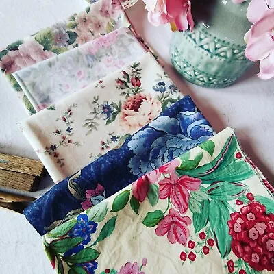 Vintage  Curtain Remnants Reclaimed Fabric Sanderson Cabbage Rose Sewing  Pk 2E • £15