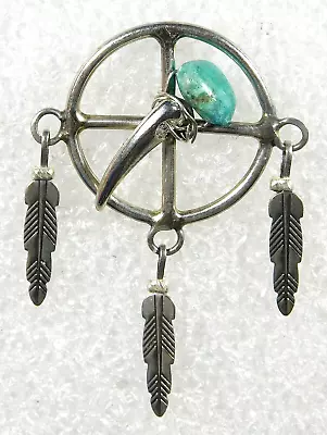 NATIVE AMERICAN DESIGN STERLING TURQUOISE HANDMADE Vintage TIE TACK • $19.20