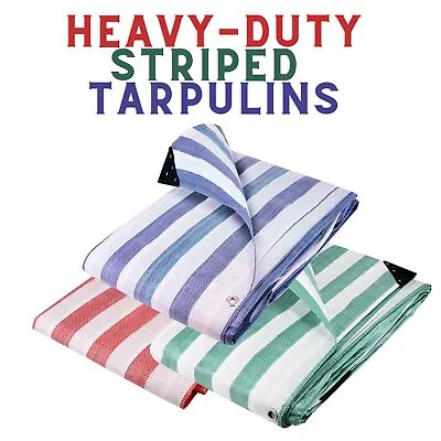 £45.84 • Buy Coloured 170gsm Striped Tarpaulin Heavy Duty Market Stall Cover Tarp Sheet