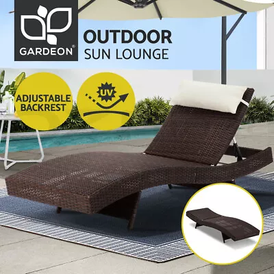 $150.69 • Buy Gardeon Sun Lounge Outdoor Furniture Setting Wicker Lounger Rattan Garden Patio