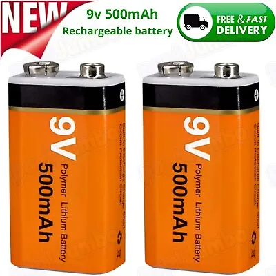  9V Rechargeable Batteries 500mAh Polymer Lithium Battery 2 Pack • $26.95