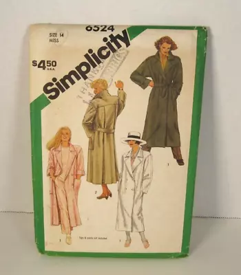 Vintage Simplicity # 6524 Double-Breasted Coat Misses' Size 14 Pattern Uncut • $12.99