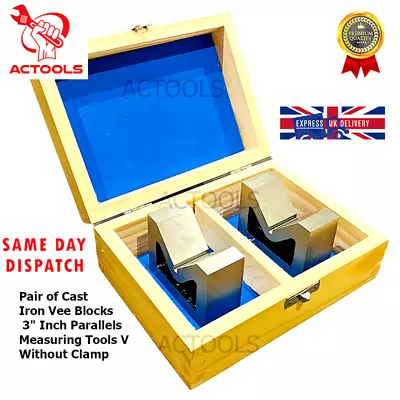 Cast Iron Vee Block Set Of 2 Pcs 3  X 1-1/4  X 2-1/4  Without Clamp UK ACTOOLS • £37.32