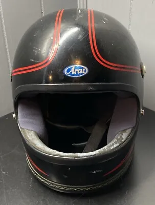 Vintage 1970's Arai X-7 Motorcycle Helmet Black W Red Stripes 4/79 • $49.99