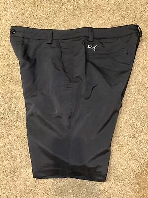 Puma Golf Flat Front Chino Black Golf Shorts Sz 36 Belt Loops 4-pockets Logo • $14.99