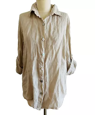 NWT Lea & Luc Paris 100% Linen Beige Button Shirt Made In Italy O/S • $27.99