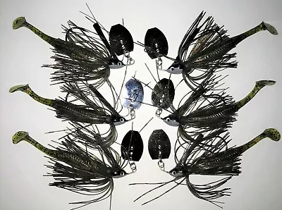 Vibrating Jig  WEEDLESS   Texas Smoke  6 Total  3 3/8 & 3 1/2 W/Trailer • $19