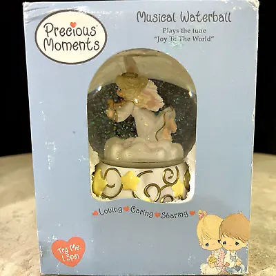 Precious Moments Musical Waterfall Snow Globe Angel With Harp Joy To The World • $19.99