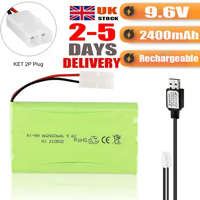 £15.99 • Buy 2400mAh 9.6V AA NiMH Battery Pack KET 2P Connector USB Cable For RC Boat Truck