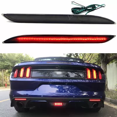 Smoked Lens Red Rear LED Bumper Reflector Lights Lamp For 2015-2017 Ford Mustang • $29.63