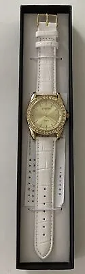 Manhattan By Croton Crystal Wrist Watch White Band Gold With Crystal Bezel • $22