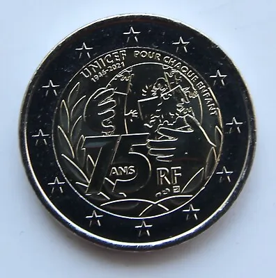 FRANCE  2 € Euro  Commemorative Coin 2021 - UNICEF 75 UNC • $4.99