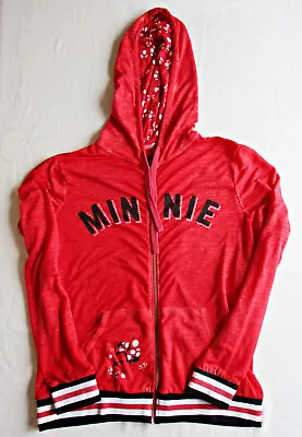 Disney Parks Minnie Mouse Full Zip Heathered Red Hoodie / Hooded Sweatshirt XL • $15.99