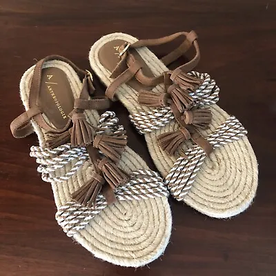 Anthropologie Fringed Rope Sandals Brown White Size 7 • $25