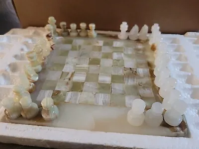 Onyx Green White Marble Chess Set 11   • $38