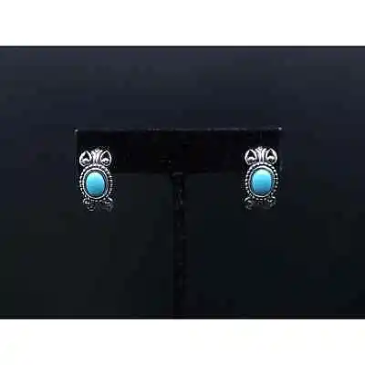 Vintage Sterling Silver Southwest Style Half Hoop Turquoise Earrings AVON • $34