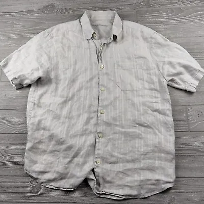 Tommy Bahama Shirt Mens Large Size White Ivory Cream Linen Short Sleeve • $23.79