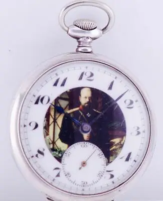 Imperial Era Silver Pocket Watch-King Alexander III Portrait On Enamel Dial • $830.48