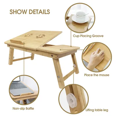 $29.99 • Buy Bamboo Laptop Desk Portable Mobile Bed Computer Table Stand Adjustable IPad