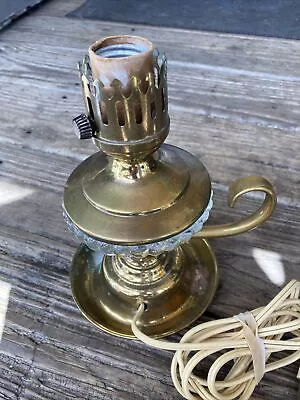 Vintage Small Brass And Glass Electric Table Lamp With Mug Handle • $35