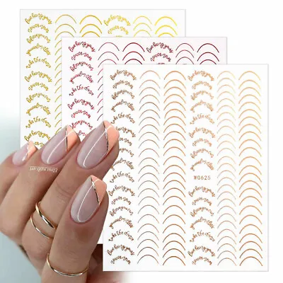 $1.10 • Buy 3D Nail Stickers French Gold Silver Line Tips Decals Adhesive Nail Decoration