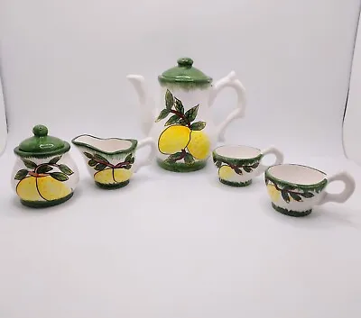 Vintage Miniature Tea Set 7 Piece Fruit Lemons Green Yellow 1990s • $16.99