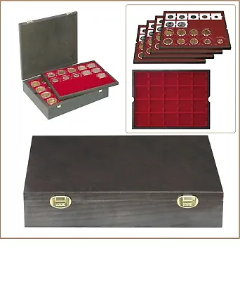 Lindner 2494-3 CARUS-4 Wood Coin Box 4 Tab Red 80x 50x50mm Coin Holder • £85.90