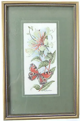 £4.50 • Buy Rare, Vintage J & J Cash Woven Silk Picture In Frame - Butterfly & Honeysuckle