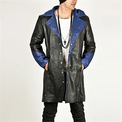 Slim Fit Mens Long Sleeve Coat Slim Trench Jacket PU Leather Outwear • $94.89