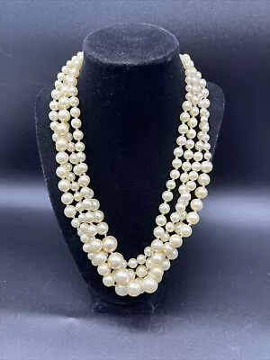 J. Crew Faux Pearl Necklace Multi Four Strand Costume Signed Jewelry • $24