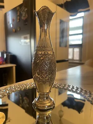 Antique Persian Isfahan Silver Hand Engraved Vase Beautiful  • $400