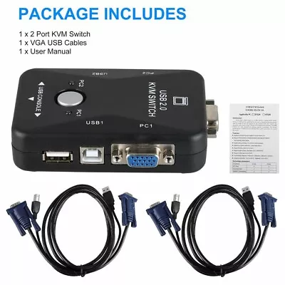 2-PORT KVM SWITCH + 2x SET 3-IN-1 USB KVM CABLES FOR PC | NEW • $24.75
