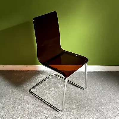 Mid Century Amber Acrylic And Chrome Cantilever Dining Or Desk Chair • £100