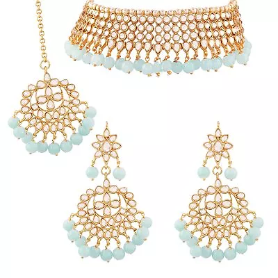 Aheli Kundan Beaded Necklace Earrings Maang Tikka Style Jewelry Set For Women • $29.99