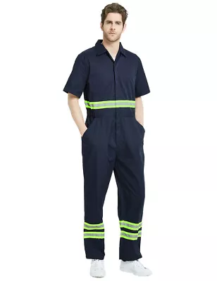 Short-Sleeve Coverall Safety Enhanced Visibility Striped One Piece Jumpsuit • $41.29