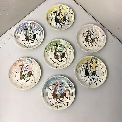 7 Quadrifoglio Ceramic Mid Century Plates Italy Vtg Horse Rider Knight Castle • $174.95